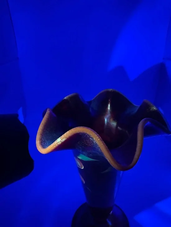 Fenton 109th Anniversary Iridescent Ruffled Hand-Painted Carnival Glass Vase - Picture 9 of 9